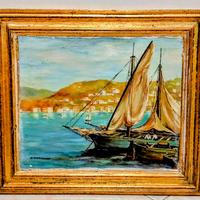 Quadro con Barca dipinto a mano datato.