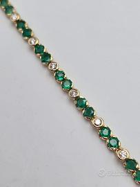 BRACCIALE TENNIS ORO CON SMERALDI E DIAMANTI