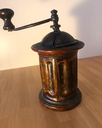 Antico macinacaffè a colonna vintage legno e ghisa