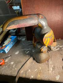 Antica scultura legno uccello esotico altezza 41