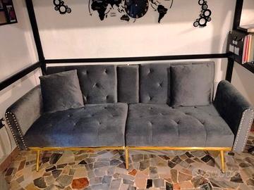 DIVANO LETTO CON PORTABICCHIERI IN VELLUTO GRIGIO