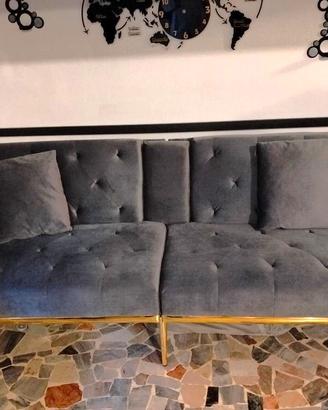 DIVANO LETTO CON PORTABICCHIERI IN VELLUTO GRIGIO