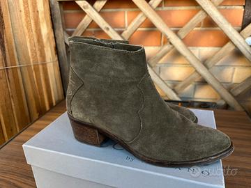 Stovaletti in pelle scamosciata tacco in legno, 36