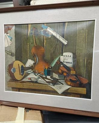 Quadro vintage  Natura morta musicale con cornic