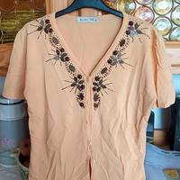 Golfino donna estivo con intarsi ricamati color pe