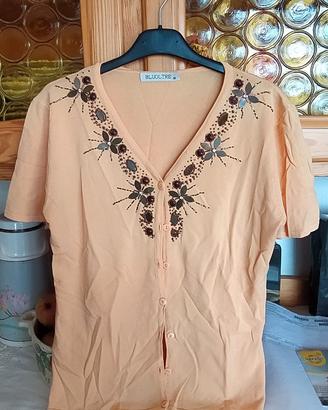 Golfino donna estivo con intarsi ricamati color pe