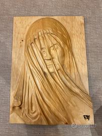 Scultura Madonna Velata in Legno di Cirmolo