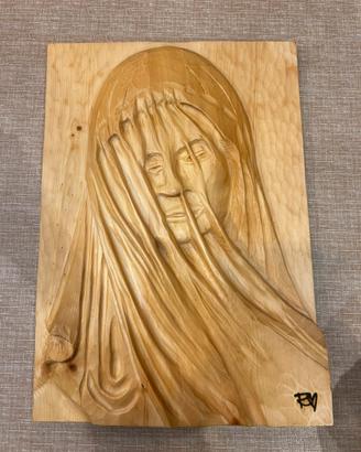 Scultura Madonna Velata in Legno di Cirmolo