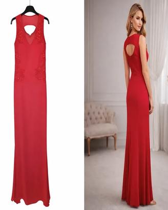 Abito lungo rosso elegante da cerimonia – schiena