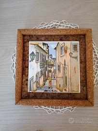 Vecchio quadretto con piastrella ceramica firmata