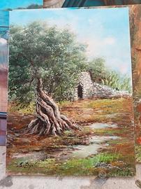 Quadro olio su tela Trullo e Ulivo Salento