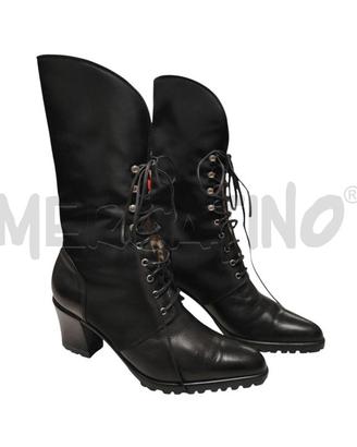 STIVALETTI DONNA PUNTA STRINGATI NERO