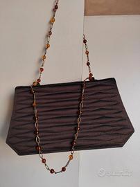 Borsetta vintage in tessuto trapuntato, marrone