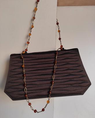 Borsetta vintage in tessuto trapuntato, marrone