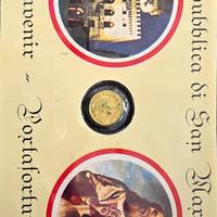 Tessera commemorativa micro moneta placcata oro