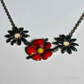 Collana vintage argento 925 smaltata fiori