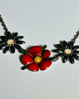 Collana vintage argento 925 smaltata fiori