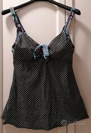 Costume da mare Tankini con top e slip nero a pois