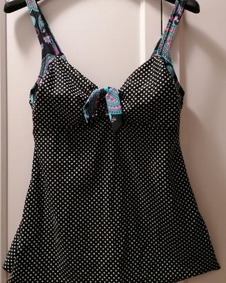 Costume da mare Tankini con top e slip nero a pois