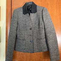 Giacca in lana pied de poule con collo a contrasto