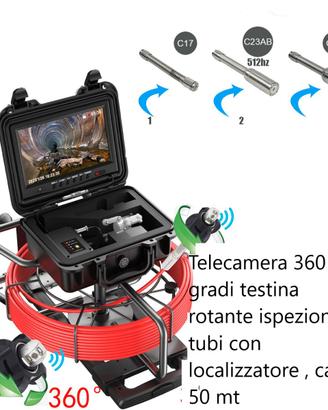 Telecamera 360° testina rotante per tubi 50metri