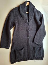 Giacca lunga in maglia di lana nera