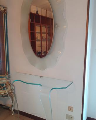 Trio console, specchio e tavolino cristallo