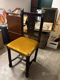 Sedia stile impero in legno intagliato e velluto