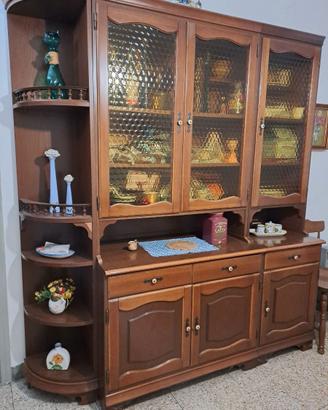 Soggiorno completo sala Madia vetrina legno sedie