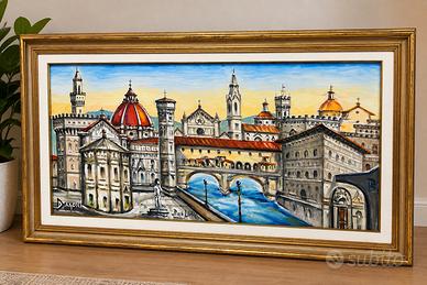 Quadro panoramico Firenze con cornice dorata