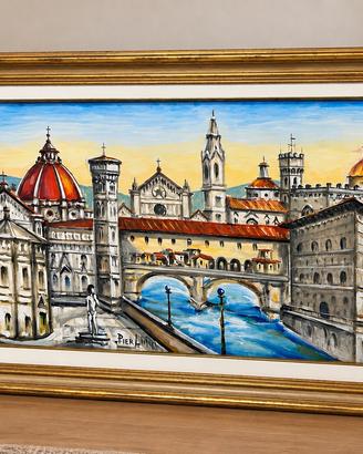 Quadro panoramico Firenze con cornice dorata