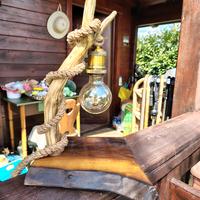 stupenda lampada artigianale legno naturale