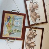 3 vassoi in legno e vetro 