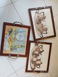 3 vassoi in legno e vetro 