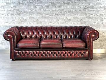 Divano Chesterfield inglese vintage in pelle