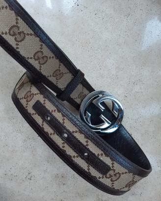Cintura Gucci Tessuto e Pelle Beige