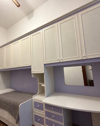 Cameretta A Ponte In Legno Pregiato Beige&Lilla