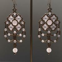 Orecchini vintage Rococò artigianali quarzo rosa