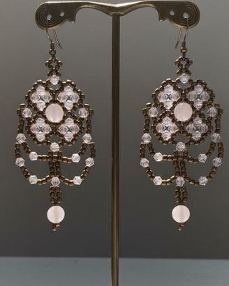 Orecchini vintage Rococò artigianali quarzo rosa