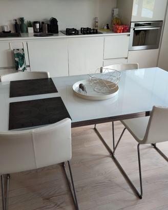 Tavolo in vetro bianco e acciaio 180x90