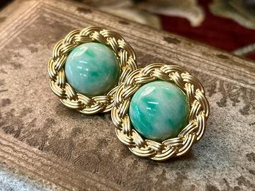 Orecchini vintage dorati con cabochon in vetro