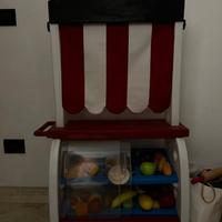 Bancone Mercatino con vetrina, cassa e pentole