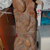 Tronco intarsiato in legno di teak animali esotici