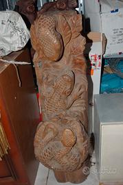 Tronco intarsiato in legno di teak animali esotici