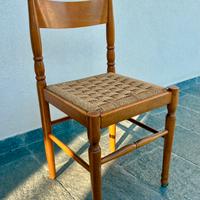 6 sedie in legno e paglia intrecciata