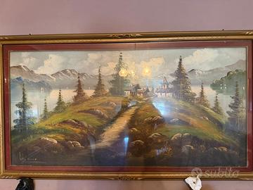 Grande Dipinto Olio su Tela "Paesaggio Montano