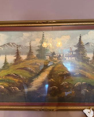 Grande Dipinto Olio su Tela "Paesaggio Montano