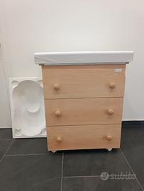 Fasciatoio Cassettiera in Legno con Vaschetta 