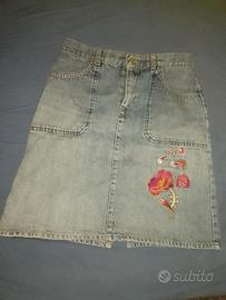 gonna jeans decoro rose vita 34,5 lunga 45cm made