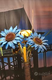 girasoli e vaso intrecciato in vimini